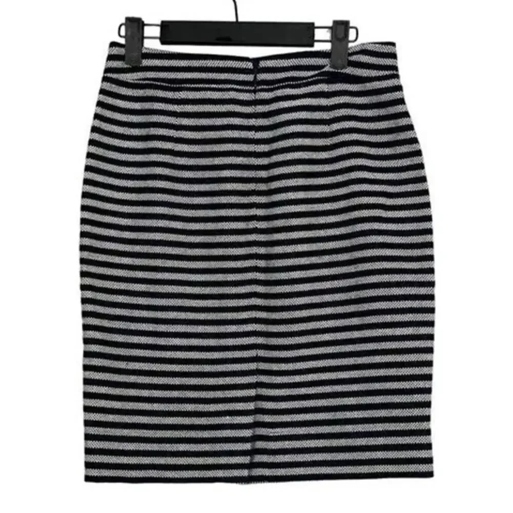 J. Crew Textured Tweed Pencil Lined Mini Skirt Vertical Stripe 0 Navy Blue